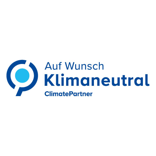 Logo Wortmarke mit der Aufschrift "Auf Wunsch Klimaneutral - Climate Partner".