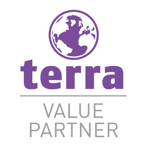 Ein violetter Globus als Logo der Marke terra, darunter der Schriftzug "Value Partner".