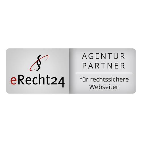 Logo der Firma eRecht24. Rechts daneben steht "Agentur Partner für rechtssichere Webseiten".